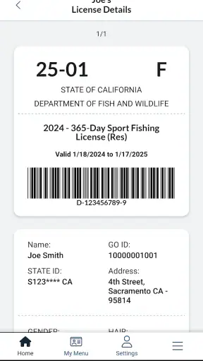 CDFW License screenshot