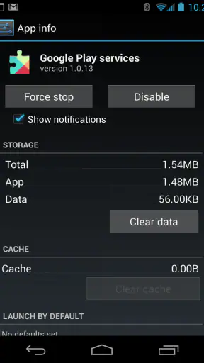 Google Play services screenshot