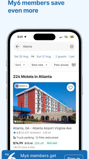 Motel6 My6: Book Hotels & Save screenshot